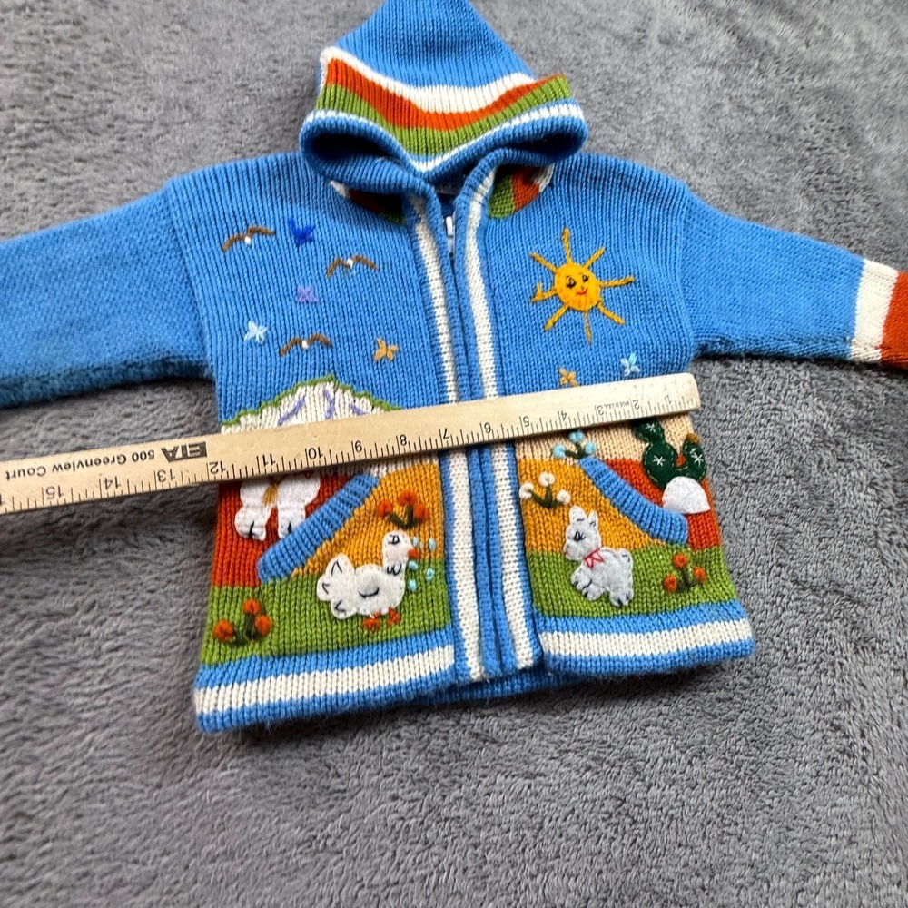 AR-T Peru Toddler 2T-3T Blue Hooded Zip Cardigan Dralon Llama Embroidered - Picture 5 of 7